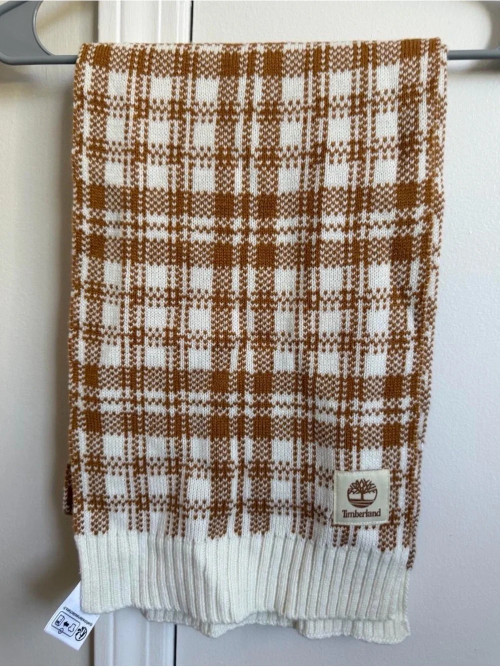 Timberland White & Tan Plaid Knit Scarf